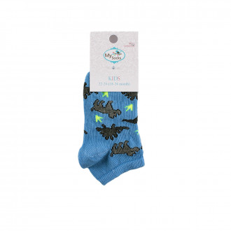 Детски къси чорапки тип терлик за момчета с динозаври в синьо