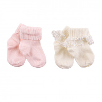 Комплект от два чифта къси чорапки с дантелка в розов цвят и екрю