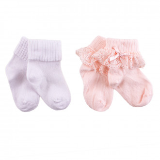 Комплект от два чифта къси чорапки с дантелка в бял и розов цвят