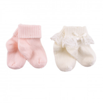 Комплект от два чифта къси чорапки с дантелка в бяло и екрю