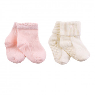 Комплект от два чифта къси чорапки в розово и екрю