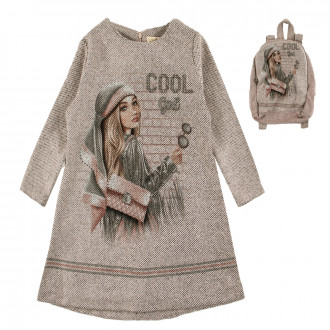 Комплект рокля и раница "Cool girl" в сиво 1