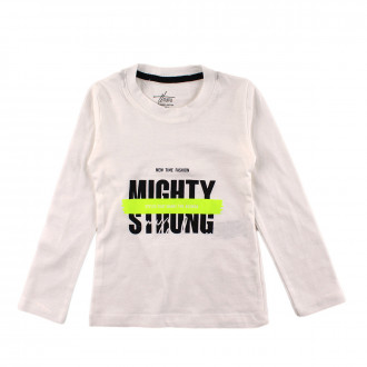 Блуза в бяло и неонозо зелено в цвят за момичета 