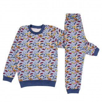 Детска памучна пижама в принтиран десен "Коли" в синьо 1