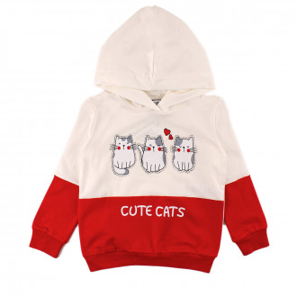 Суичер в екрю и червено за момичета