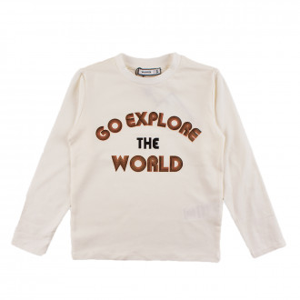 Блуза в цвят екрю "Go explore the world"