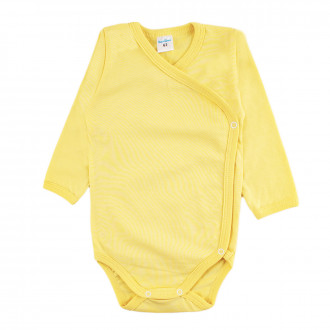 Боди с асиметрично закопчаване от памучна материя в жълт цвят