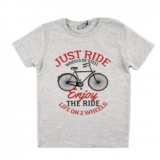 Тениска  за момчета "Just ride"в сив меланж