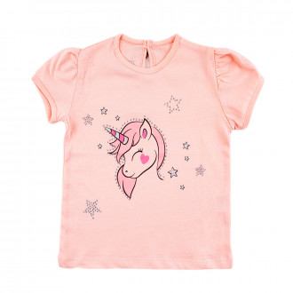 Тениска в светлорозов цвят за момичета "Еднорог"