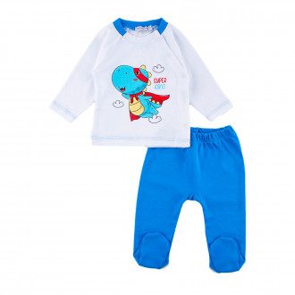 Бебешки комплект "Super Dino" в бяло и синьо