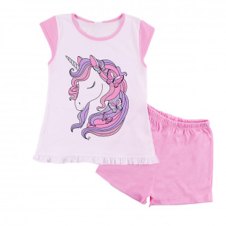 Детска лятна пижама за момичета в розово и бяло