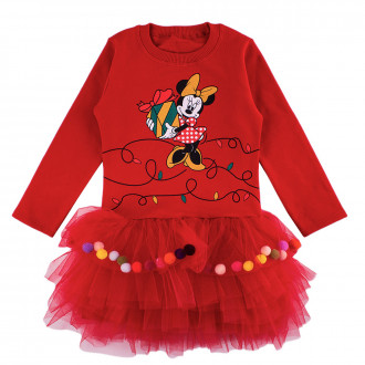 Коледна ватирана рокля в червено "Подарък"