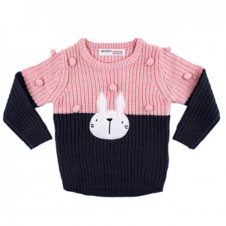 Плетен пуловер с текстилна апликация за момичета 