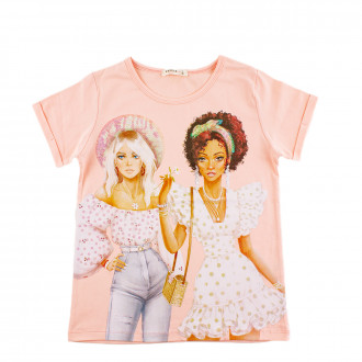 Детска тениска в цвят праскова за момичета 1