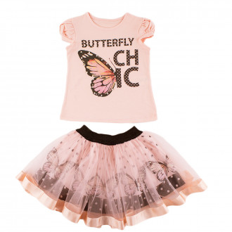 Детски летен комплект за момичета "Butterfly" в розово 1