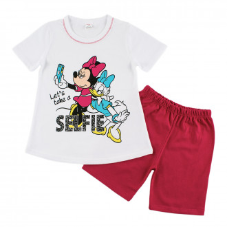 Детска лятна пижама за момичета в екрю и вишна