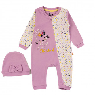 Памучен гащеризон с шапка в лилавлилаво 1