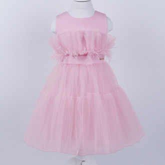 Официална рокля с пера в розово 1