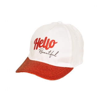 Лятна шапка "Hello" в бяло и червено