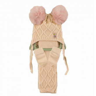 Комплект шал, шапка и ръкавички за момичета в цвят праскова