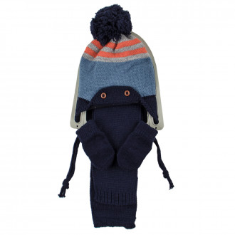 Комплект шал, шапка и ръкавички за момчета в синьо