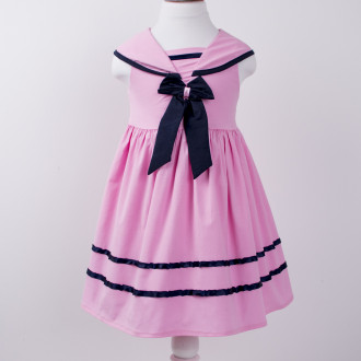 Детска лятна рокля с якичка в розово 1