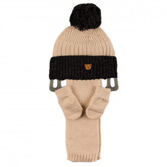 Комплект шал, шапка и ръкавички за момчета в графит и шампанско