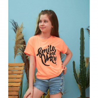 Детска тениска за момичета в цвят праскова 1