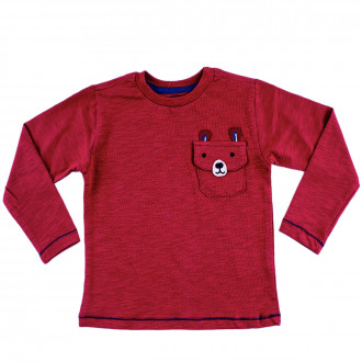 Памучна блуза с джобче в бордо (9 мес. - 4 год.) 1