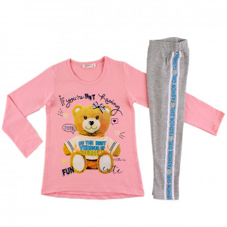 Комплект от 2 части в розово и сив меланж (4 - 8 год.)