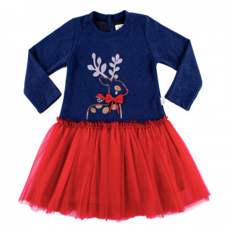 Плътна рокля "Руми" в деним и червено (2 - 5 год.) 1