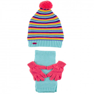 Комплект шал, шапка и ръкавички за момичета в пъстри цветове (1 - 4 год.)