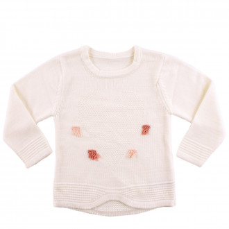 Пуловер с релефна апликация в екрю (1 - 6 год.)