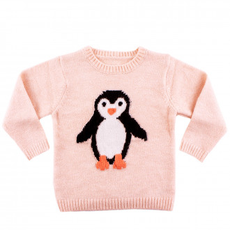Пуловер с апликация в пудра "Пингвин"  1