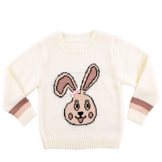 Пуловер с апликация в екрю "Зайче" (1 - 6 год.)