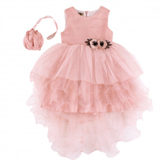 Официална рокля ''Събина" с чантичка в опушено розово (5 - 8 год.) 1