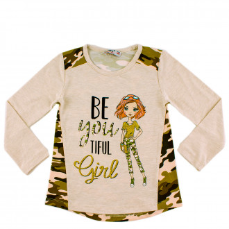 Блуза за момичета в бежов меланж (1 - 7 год.) 1