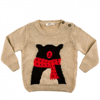 Детски пуловер в капучино с апликация (6 мес. - 3 год.)