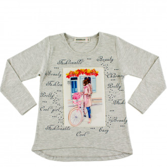 Блуза с 3D апликация за момичета в сив меланж (6 - 12 год.) 1