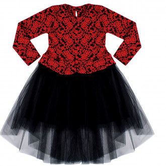 Плътна рокля в червено и черно "Райна" (6 - 11 год.) 1