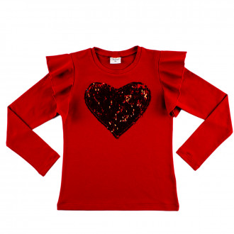 Блуза с обръщащи се пайети от памук в червено (8 - 13 год.) 1