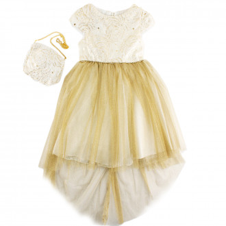 Празнична рокля с чантичка "Бела" в златисто (5 - 8 год.) 1