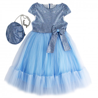 Празнична рокля с чантичка и брокат "Princess" в светлосиньо (4 - 7 год.) 1