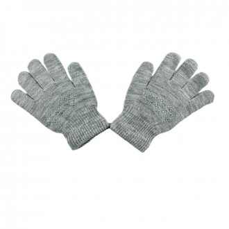 Детски ръкавици с камъчета в сив меланж за момичета (16 - 18 см.)