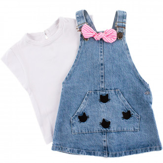 Комплект от дънков сукман и блузка за момичета 1