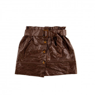 Пола с предно закопчаване и колан в цвят кафе