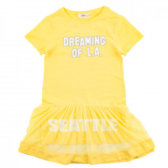 Лятна рокля от памук и тюл "Людмила" в жълто