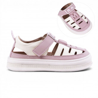 Анатомични сандали от екокожа в опушено розово и бежово