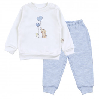 Бебешки комплект в екрю и син меланж