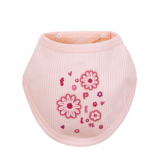 Бебешка рипсова бандана "Flowers" в праскова